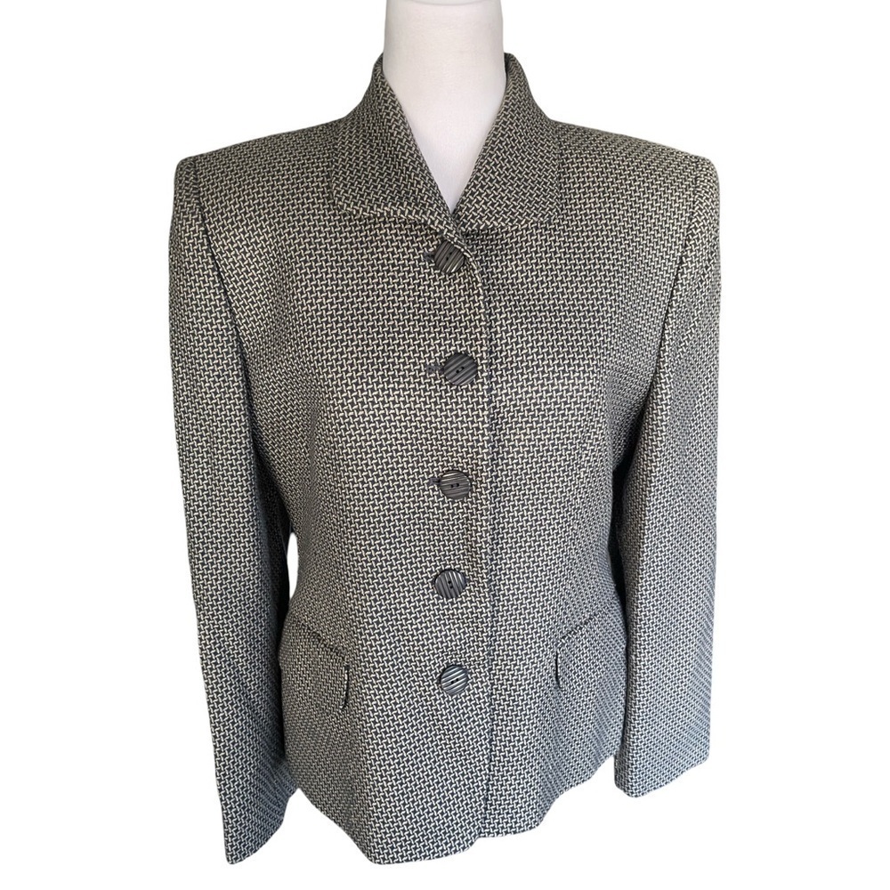 Rena Rowan for Saville Dark Gray and Ivory Wool Blend Blazer Size 8
